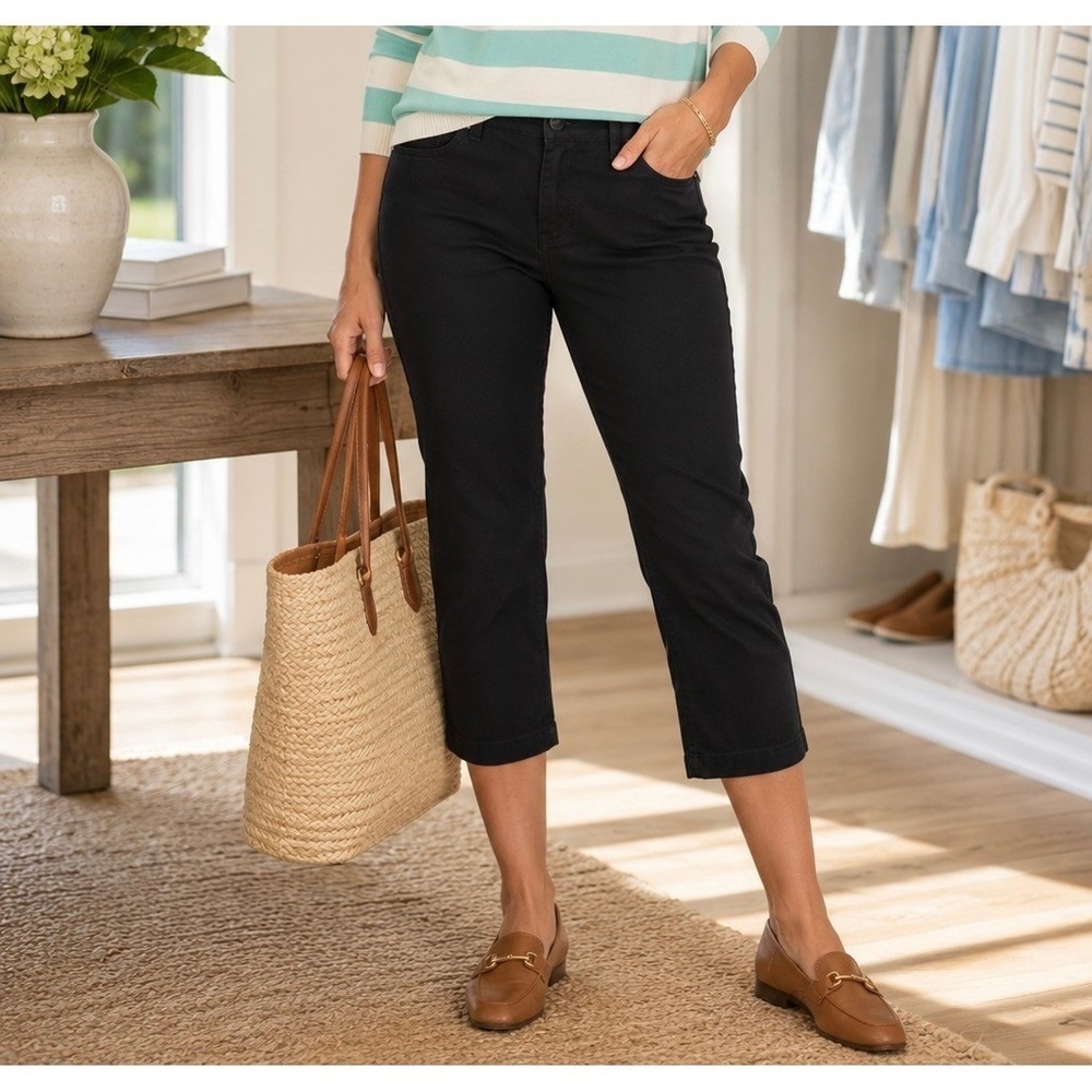 Polo Jeans Co Black Stretch Capri Pants Women's Size 12 Casual Cotton Cropped